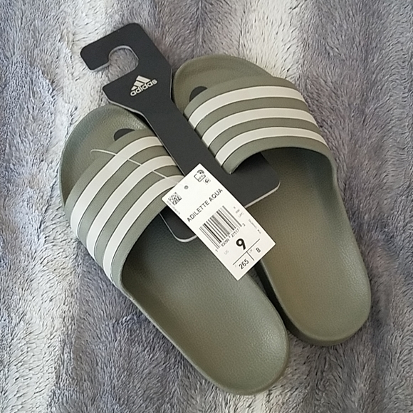 olive green adidas slides